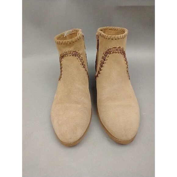Jack Rogers Boots Womens 7 Tan Suede Embroidered Ankle Side Zip Low Heel - Picture 2 of 13